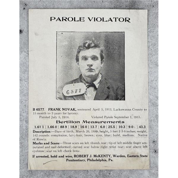 Frank Novak Parole Violator Wanted Poster