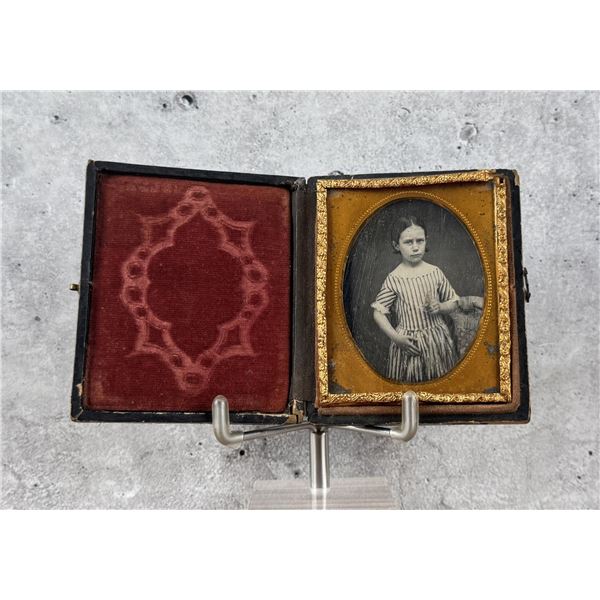 Antique Daguerreotype Photo Of Child with Bird