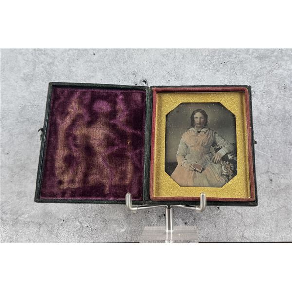 Antique Daguerreotype Photo Woman Holding Book