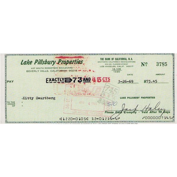 Jack Haley signed check