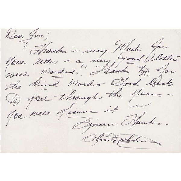 Slim Whitman signed letter