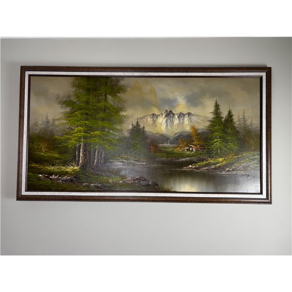 Large Waterfront Mountain Painting