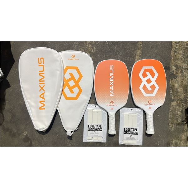 PAIR OF EDGETECH PICKLEBALL PADDLES IN A SOFT TRANSPORT CASE WITH EDGE GUARD TAPE INCLUDED
