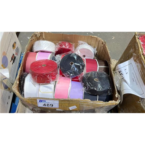 BOX OF ASSORTED FABRIC & SEQUIN ROLLS