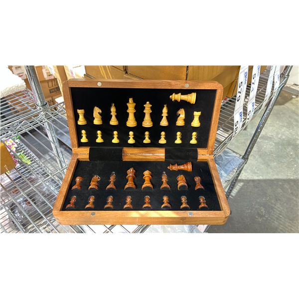 FOLDING WOODEN CHESS BOARD WITH CHESS PIECE STORAGE INSIDE
