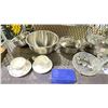 Image 3 : SHELF OF ASSORTED KITCHEN ITEMS: POTS, CASSEROLE DISH, BLENDER, IRON & MORE
