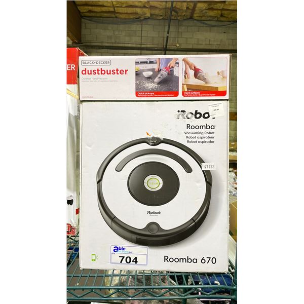 ROOMBA 670 ROBOT VACUUM & BLACK & DECKER DUSTBUSTER HAND HELD VACUUM