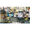 Image 1 : SHELF OF KITCHEN ITEMS: WATER FILTER, DINNERWARE SETS, POTS, PANS & MORE