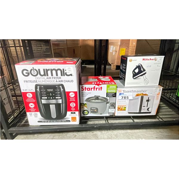 SMALL APPLIANCES INCLUDING - GOURMIA 5 QT AIR FRYER, RICE COOKER, TOASTER & KITCHENAID HAND MIXER