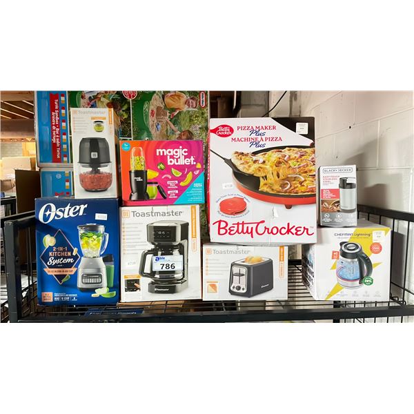 SMALL APPLIANCES INCLUDING - PIZZA MAKER, MAGIC BULLET, TOASTER, COFFEE MAKER, GLASS KETTLE & MORE