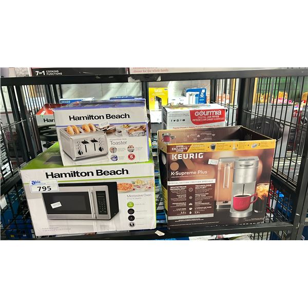 SMALL APPLIANCES INCLUDING - HAMILTON BEACH MICROWAVE, 4 SLICE TOASTER & KEURIG *KEURIG MAY BE