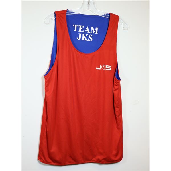 DÉBARDEUR RÉVERSIBLE (BLEU/ROUGE) LOGO "TEAM JKS" GR 5-XXL 5-XL