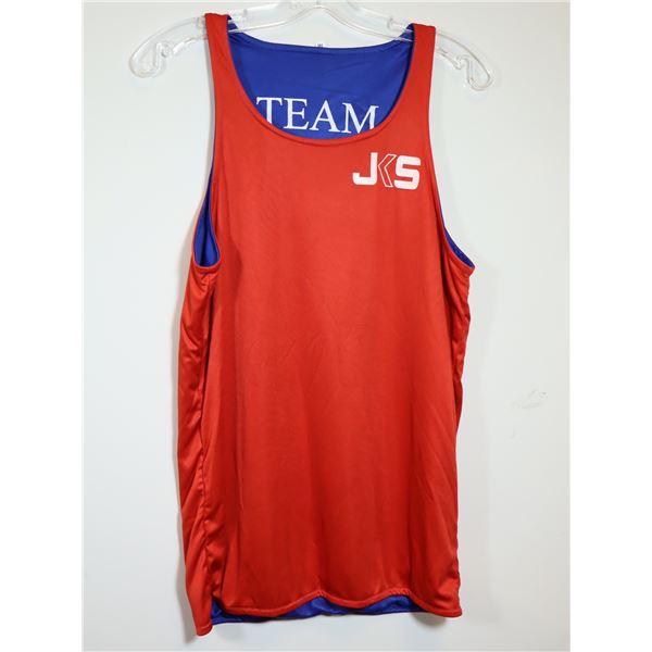 DÉBARDEUR RÉVERSIBLE (BLEU/ROUGE) LOGO "TEAM JKS" GR 14-M 1-S