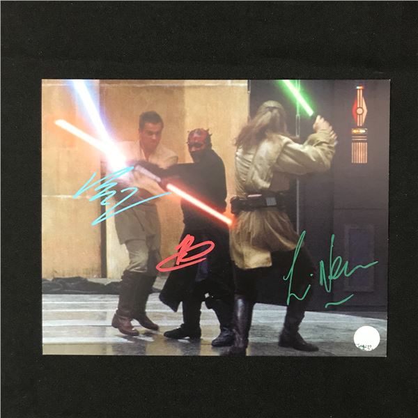 EWAN MCGREGOR, RAY PARK AND LIAM NEESON SIGNED STAR WARS 8 X 10 (KB COA)
