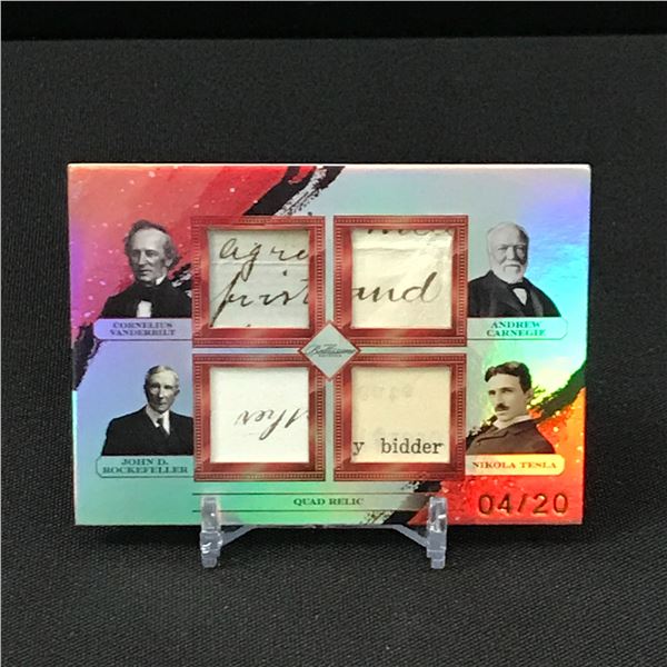 QUAD RELIC TRADING CARD WITH ORIGINAL WORDS FROM CORNELIUS VANDERBILT AND JOHN D. ROCKEFELLER 04/20