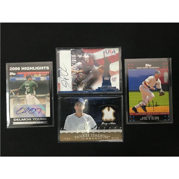 LOT OF 4 BASEBALL TRADING CARDS, INCLUDING 3 AUTOGRAPHED