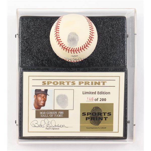 LTD EDITION BOB GIBSON SIGNED THUMB PRINT BASEBALL 146/200 BECKETT COA