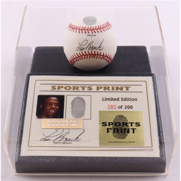 LYD EDITION LOU BROCK SIGNED THUMBPRINT BASEBALL DISPLAY 60/200 BECKETT LOA