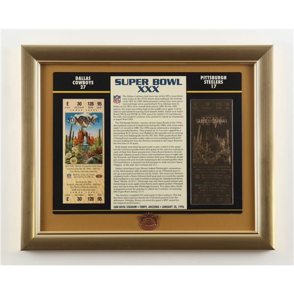 FRAMED SUPER BOWL XXX Cowboys v Steelers Willabee 23 KT GOLD FOIL TICKET