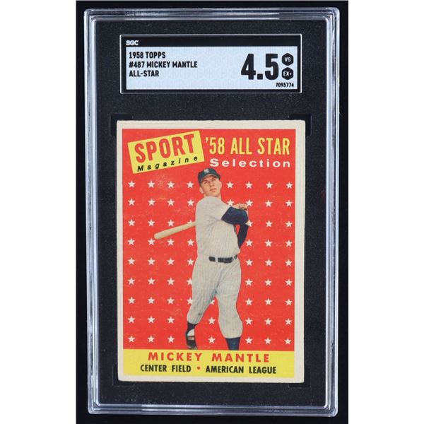 1958 TOPPS NO.487 MICKEY MANTLE ALL STAR SGC GRADED 4.5