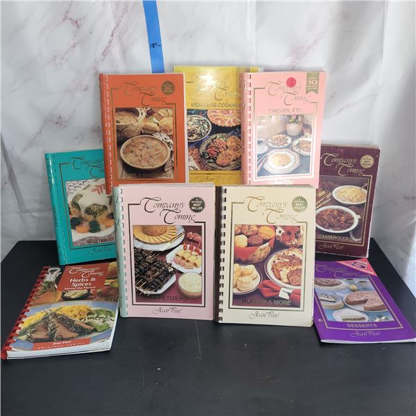 Lot of Vintage Company's Coming Cookbooks + Wooden Crate