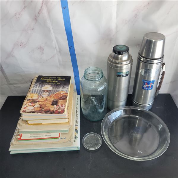Mixed Home Estate Lot - Vtg Blue Canning Jar, Pyrex +