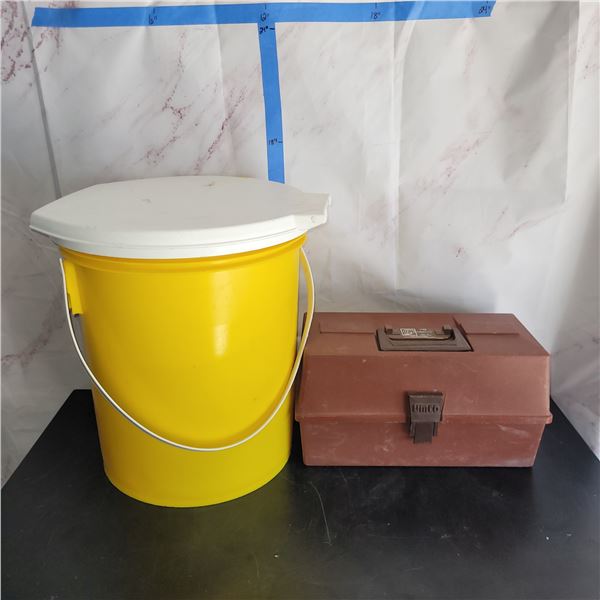 Fisher Persons Lot - Portable Potty (or chum bucket) + Fishing Tackle Box