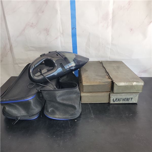 Auto Dustbuster with Bag and Sweeper + 4 Metal Tin Hardware Boxes