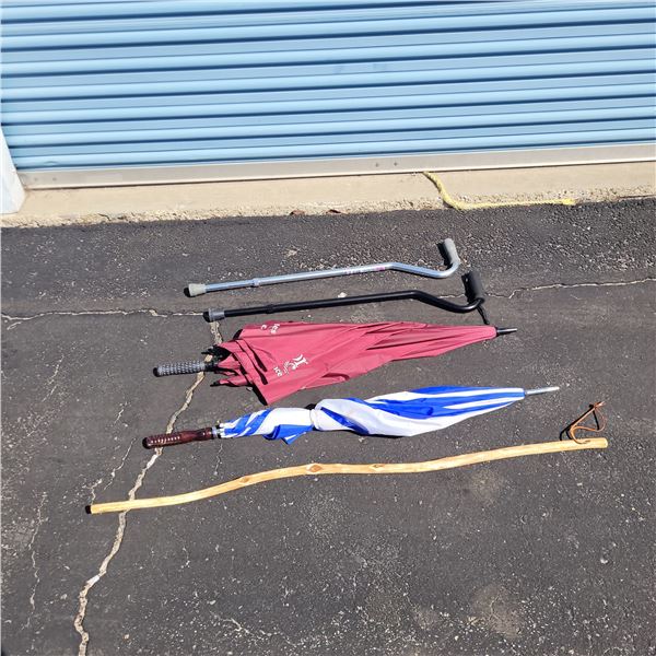 Lof ot 3 Estate Canes (one wooden) + 2 Large Umbrellas