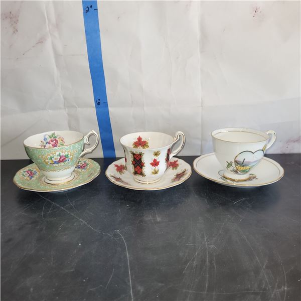 Lot of 3 Teacups & Saucers