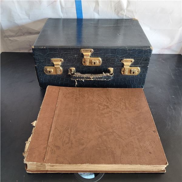 Record Album with 78s + Old Black Small Suitcase
