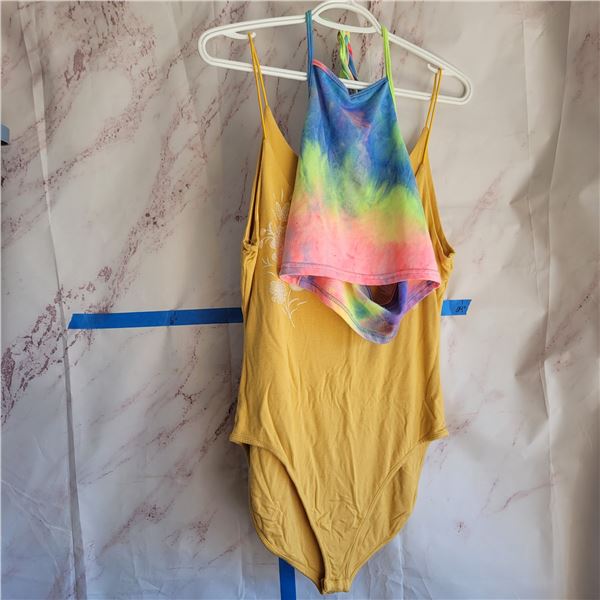Ladies Yellow Body Suit + Crop Top