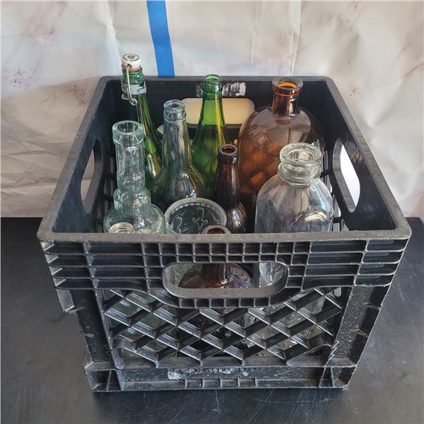 Milk Crate with Various Vintage Glassware