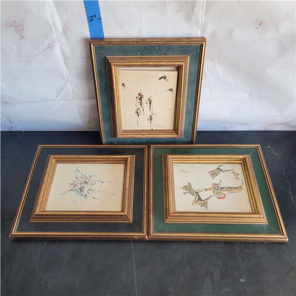 Lot of 3 Vintage (earlier works) Indigineous Artwork Framed Print Pictures - Alex Janvier