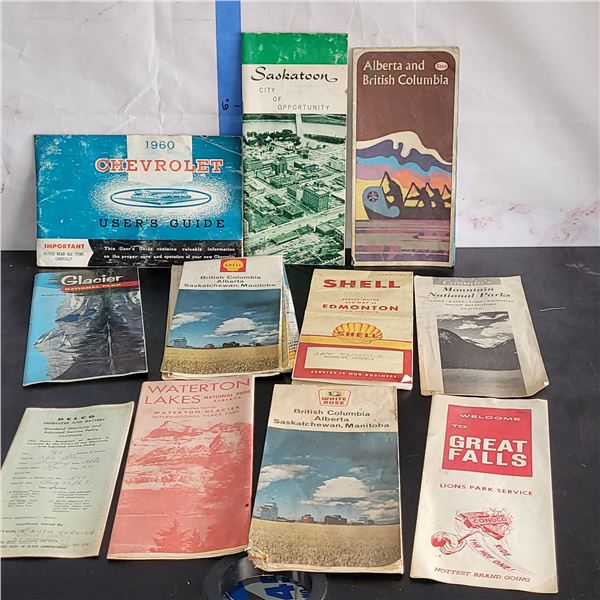 Lot of Vintage Road Maps, 1960 Chevrolet Users Guide, +