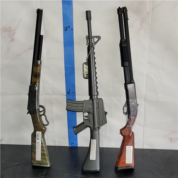 Lot of 3 Tall Decorative Gun Lighters M16+ - 2 are still sealed, over 12 Inches tall