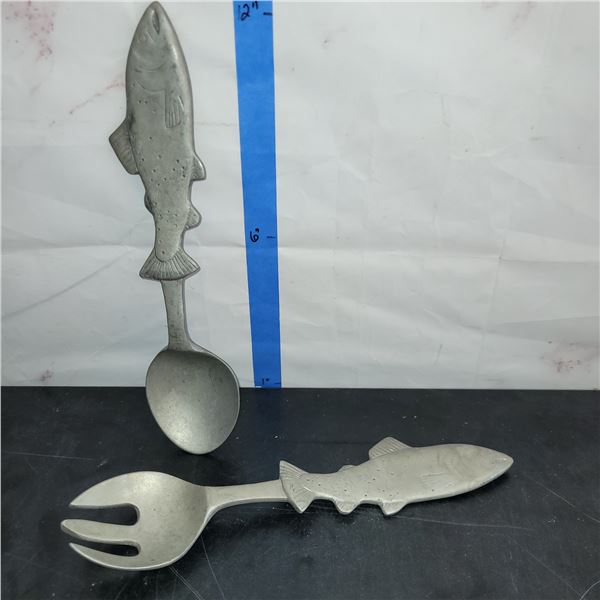 Fish Themed Pewter or Tin Salad Servers