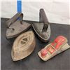 Image 1 : #3 Sad Iron, Old Wood Plane, #5 and #5 Sad Irons