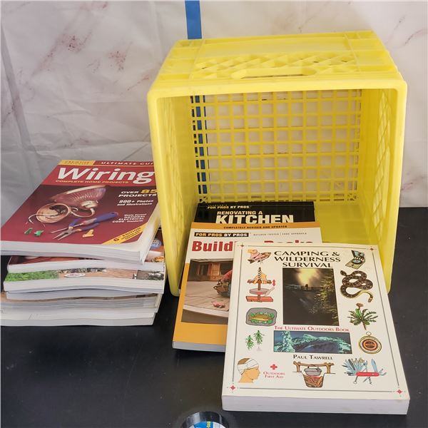 Yellow Milk Crate with Home Repair Books (they look new and unused)