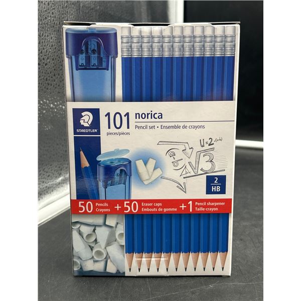 Staedtler Norica 101 Pencil Set With 50 Pencils, 50 Eraser Caps, and 1 Sharpener