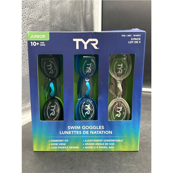 TYR Swim Goggles, Junior, ITM/ART 195972, 3-Pack, Lot DE 3