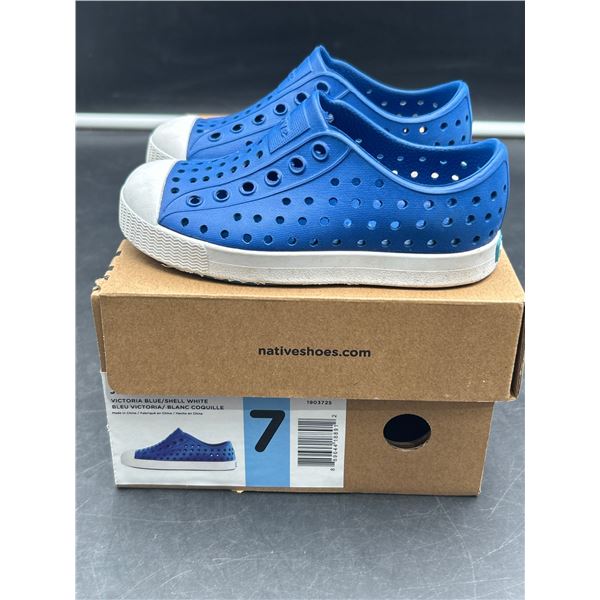 Native Shoes Jefferson Kids Perforated Slip-On Shoes, Size 7, Blue/White
