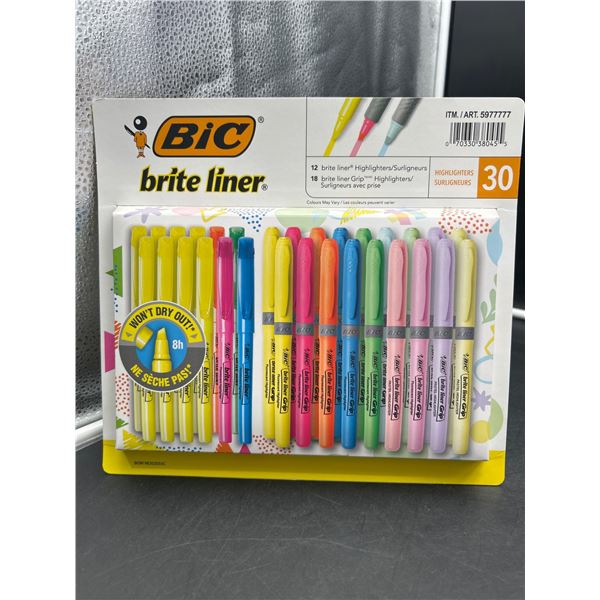 BIC Brite Liner Grip Fluorescent Highlighters, 30 Count