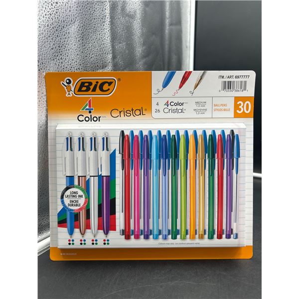 BIC 4-Color Cristal Ballpoint Pen Set, Pack of 30