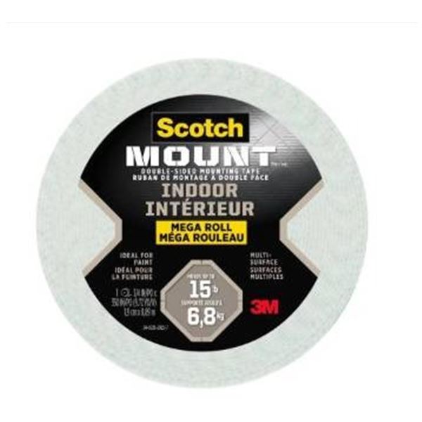 Scotch Indoor Mounting Tape Mega Roll 15 lb 6.8 kg Capacity Set of 3