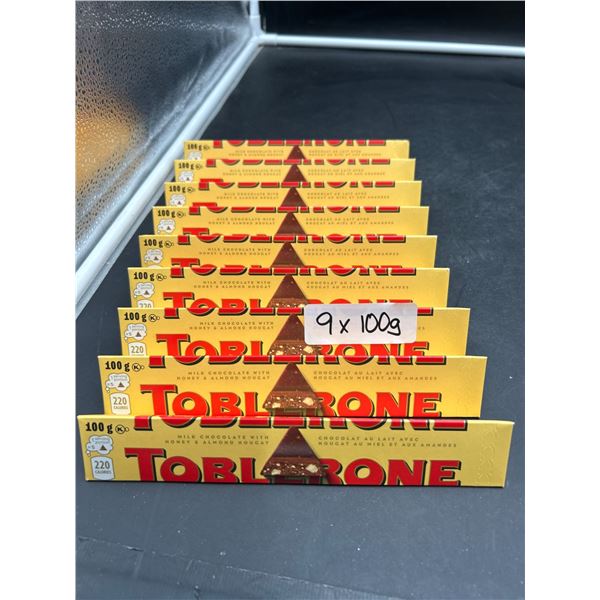 Lot of 9 Bars of Toblerone Milk Chocolate 100g Each