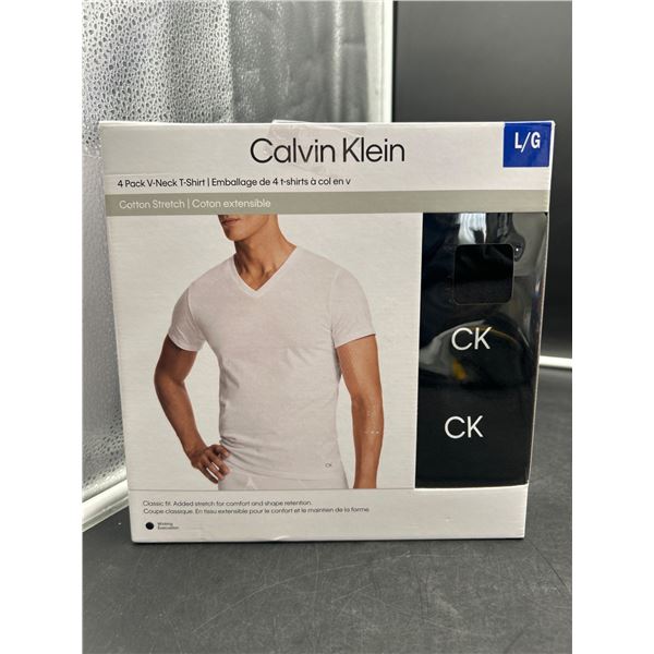 Calvin Klein 4-Pack V-Neck T-Shirts, Size L/G, Cotton Stretch