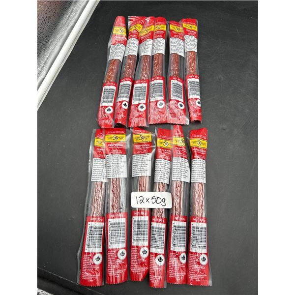 Lot of 12 x 50g 59th Street Food Co. Pepperoni Sticks, Hot