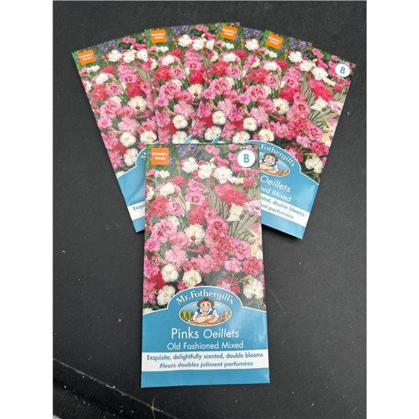 Mr. Fothergill’s Pinks Oeillets Old Fashioned Mixed Seeds  Lot of 5 Packets