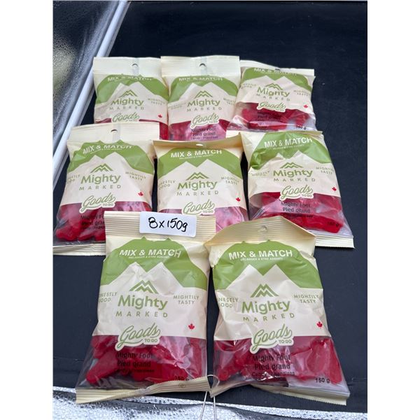 Lot of 8 Bags of Mighty Marked Goods Mighty Foot Red Candy 150 g Each